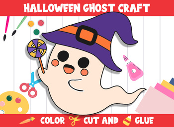 Preview of Cute Halloween Ghost Craft Activity - Color, Cut, and Glue for PreK to 2nd Grade
