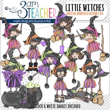 Preview of Cute Halloween Witches Clipart Set with Over 60 Graphics