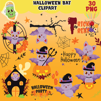 Preview of Cute Halloween clipart, bat clip art, spooky clipart, cute monster clipart