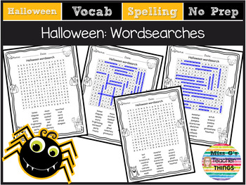 Preview of Cute Halloween wordsearches with answers - Worksheet : Early Finishers : Morning