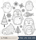 Cute Hand Drawn Penguin Clip Art, Commercial Use, Vector, 