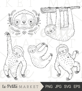 Download Cute Hand Drawn Sloth Clip Art Illustrations Sloth Clipart Cute Animal Clipart