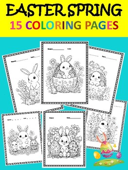 Preview of Cute Happy Easter Eggs Bunny Coloring Book-Spring 15 Coloring Pages