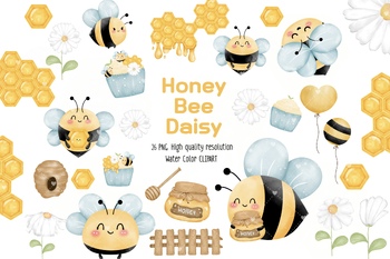 Preview of Cute Honey Bee Daisy Clipart. Clipart set Instant Download PNG File.