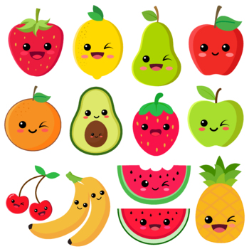 Cute Kawaii Fruit Clip Art - Smiling Fruit Cartoon by FoxBrother