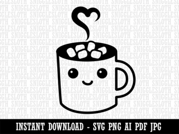 Cute Kawaii Hot Chocolate Clipart Instant Digital Download by Sniggle Sloth