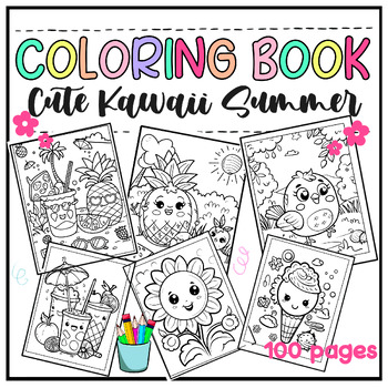 Preview of Cute Kawaii Summer Coloring Pages with 150 pages
