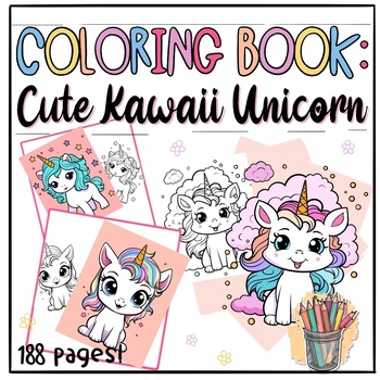 Preview of Cute Kawaii Unicorn Coloring Pages | Kawaii Unicorn 188 Coloring Pages