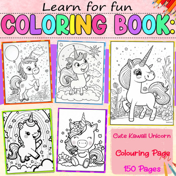 Cute Kawaii Unicorn Colouring Page by Learn for funn | TPT