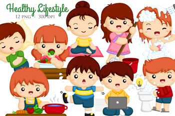 Preview of Cute Kids Healthy Lifestyle Activity Cartoon Illustration Clipart Sticker