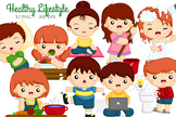 Cute Kids Healthy Lifestyle Activity Cartoon Illustration 