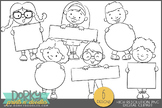 Cute Kids Holding Signs for Worksheets Illustration Clipart