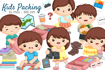 Preview of Cute Kids Packing Holiday Season Vacation Trip Illustration Vector Cartoon