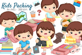 Cute Kids Packing Holiday Season Vacation Trip Illustratio