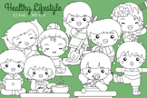 Cute Kids With Healthy Lifestyle Activity Holiday Cartoon 