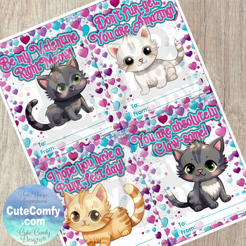 Preview of Cute Kitten Valentine Cards Printable Valentines from Teacher