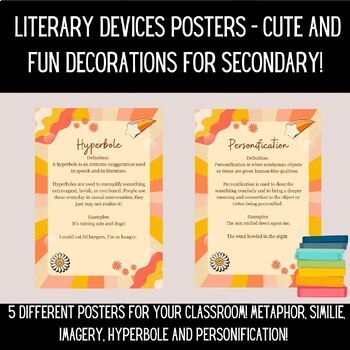 Preview of Cute Literary Devices Posters! (Hyperbole, Metaphor, Imagery, and MORE!)