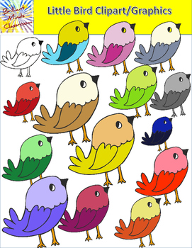 Preview of 14 Cute Little Bird Clipart Graphics Rainbow of Colors