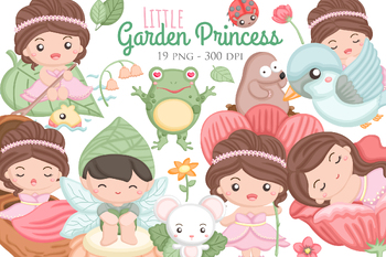 Preview of Cute Little Garden Princess Girl Pink Cartoon Decoration Background Clipart
