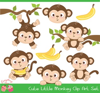 Preview of Cute Little Monkey Clipart Set