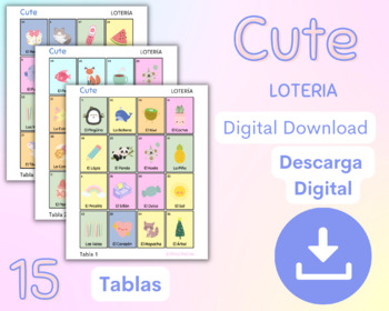 Preview of Cute Loteria español 15 tablas kawaii linda loteria modern printable