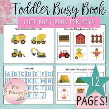 Cute MATCHING Activities - Boy Theme - Busy Book Binder for Toddlers ...