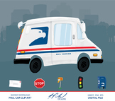 Cute Mail Car Digital Clip Art - Digital File - Cartoon St