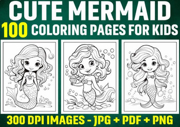 Preview of Cute Mermaid Coloring Pages for Kids