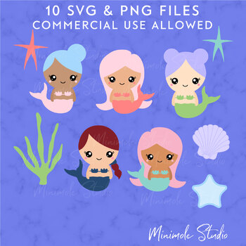 Download Cute Mermaid Svg Clipart Pack Shell Starfish Underwater Graphics