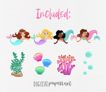 Cute Mermaids Under The Sea Clipart By Digital Papers Tpt