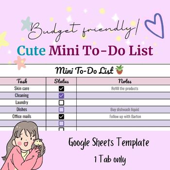 Preview of Cute Mini To-Do List For Teachers | Google Sheets, Excel Template | 1 Tab only