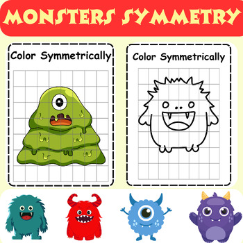 Preview of Cute Monster Lines of Symmetry Drawing Activity