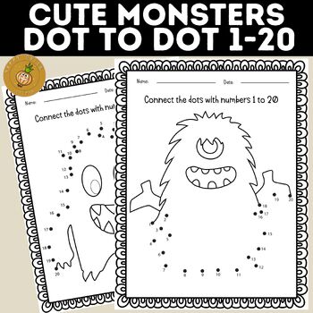 Cute Monsters Dot to Dot / Connect the Dots 1 - 20 by Happy Onion Studio