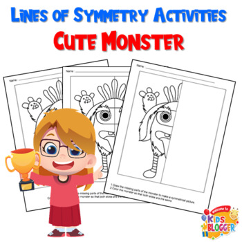 Preview of Cute Monsters Math Lines of Symmetry Drawing and Coloring Activities Worksheets