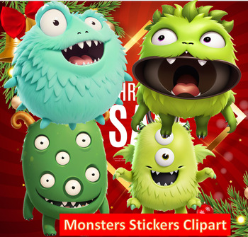 Preview of Cute Monsters Sticker Set Transparent 4096 x 4096 Amazing Unique Design