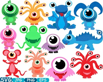 Cute Monsters clipart svg Silhouettes animals Halloween Space alien t-shirt  299s