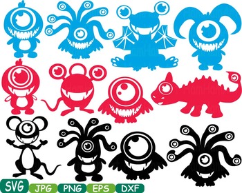 Download Cute Monsters Clipart Svg Silhouettes Animals Halloween Space Alien T Shirt 300s
