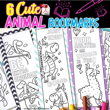 Preview of Cute Motivational Colouring Animal Bookmarks *Just Print*