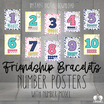 Preview of Cute Number Posters | Retro Classroom Decor | Friendship Bracelets | Printable