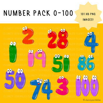 Preview of Cute Numbers 0 to 100 Clipart