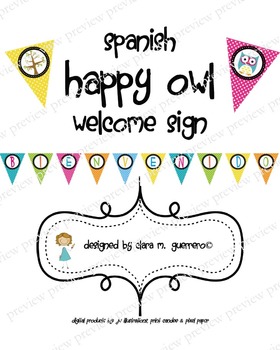 Preview of Cute OWL Welcome Sign in Spanish!- Bienvenidos