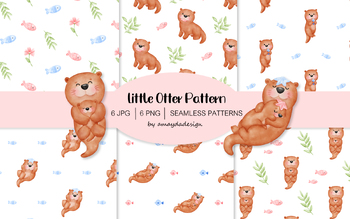 Preview of Cute Otter digital paper, Otter seamless pattern, Otter Background