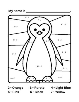 Cute Penguin Math Color By Number - 3 Versions! Addition, Subtraction 