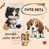 Cute Pets digital stickers clipart