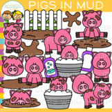 Cute Pigs in Mud Clip Art