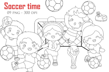 Preview of Cute Playing Sport Activity Soccer Football Time Outdoor Digital Stamp Outline