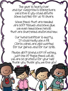 Preview of Cute Poem - End of Year Donation Letter to Parents