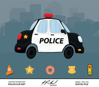 Preview of Cute Police Car Digital Clip Art - Digital File - Cartoon Police Car Clipart