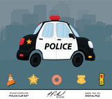 Cute Police Car Digital Clip Art - Digital File - Cartoon 