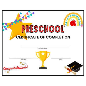 Preview of Cute Pre-K Graduation Diploma Certificate Award Instant Download Printable